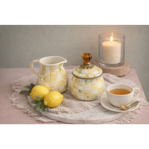 MacKenzie-Childs Parchment Sugar Bowl & Creamer Set Retired pattern